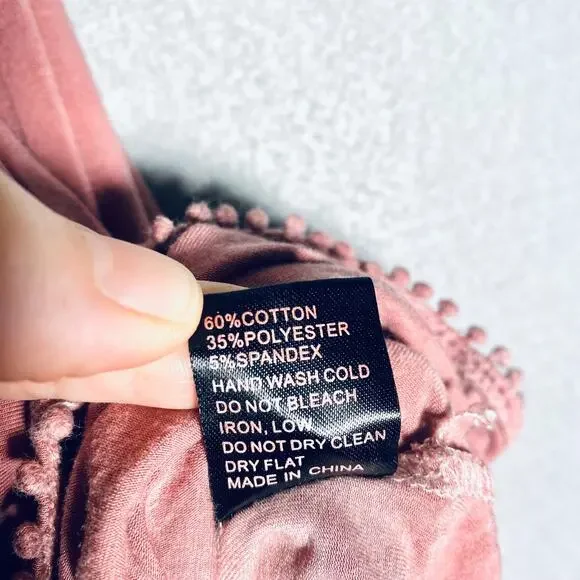 Pol Top Womens S Peach Cotton Blouse Costal Cowgirl Boho Fringe - Picture 7 of 13